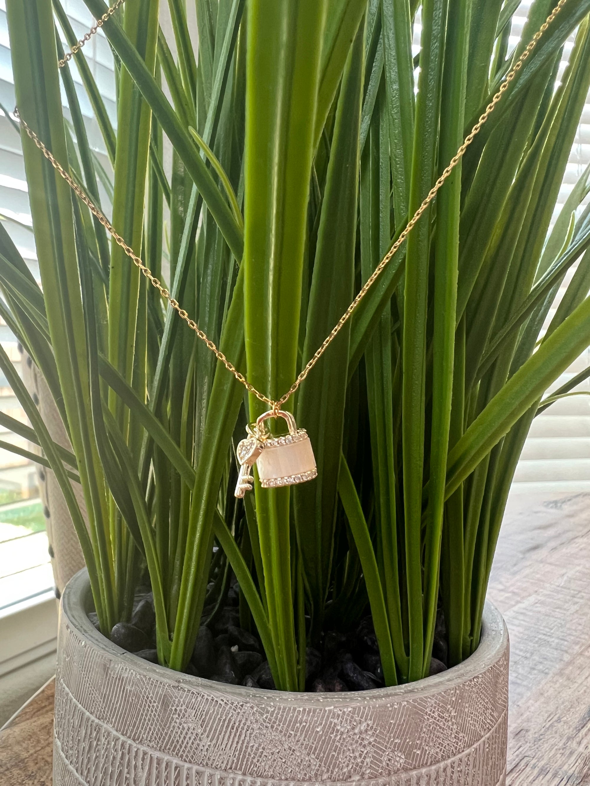 Gold Dipped Mother of Pearl Lock Key Necklace