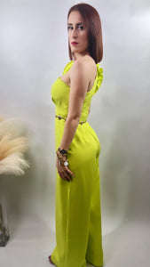 One Shoulder Jumpsuit with fish wired flower & ruffle