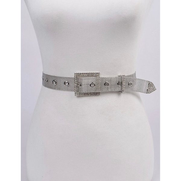 Rhinestone Square Buckle Sneak Skin Belt