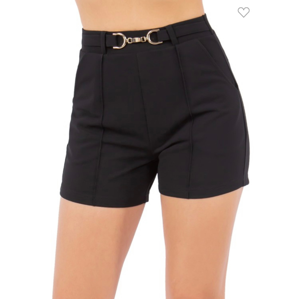 Knit Crepe Buckle Accesory Pocket Shorts