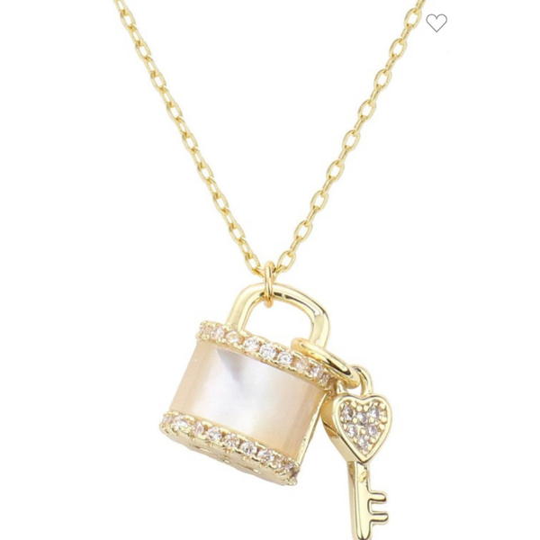 Gold Dipped Mother of Pearl Lock Key Necklace