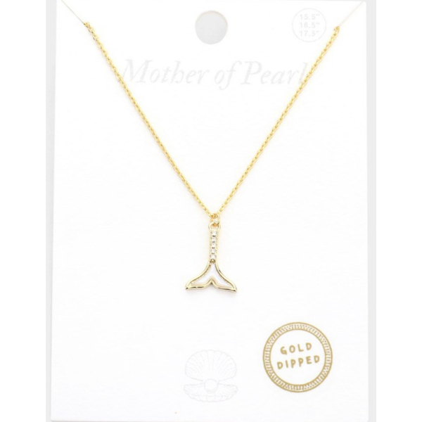 Gold Dipped Mother of Pearl Whale Tail Necklace