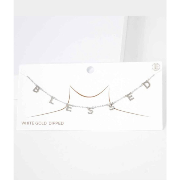 Blessed Gold Dipped Metal Message Pendant Necklace