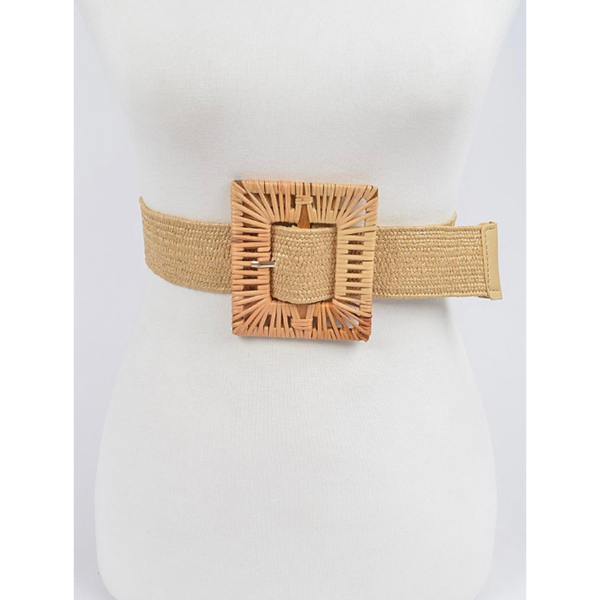 Handmade Bamboo Buckle Stretch Straw Belt
