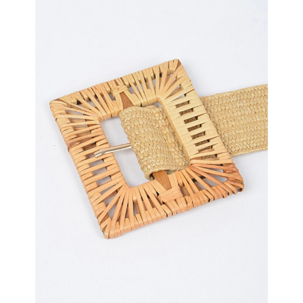 Handmade Bamboo Buckle Stretch Straw Belt