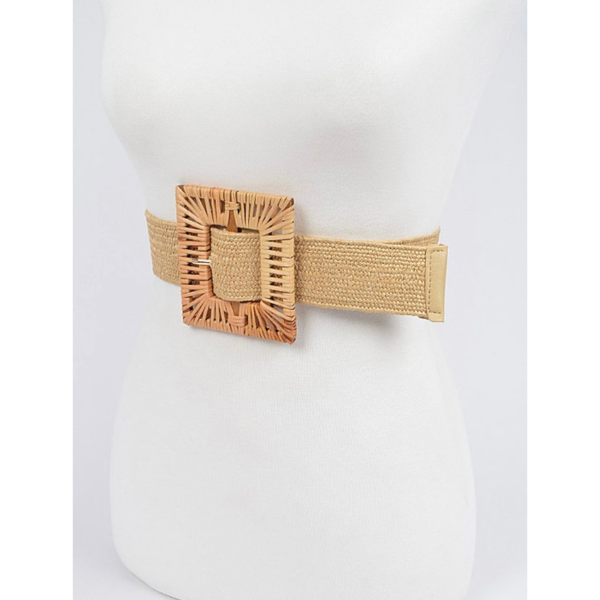Handmade Bamboo Buckle Stretch Straw Belt