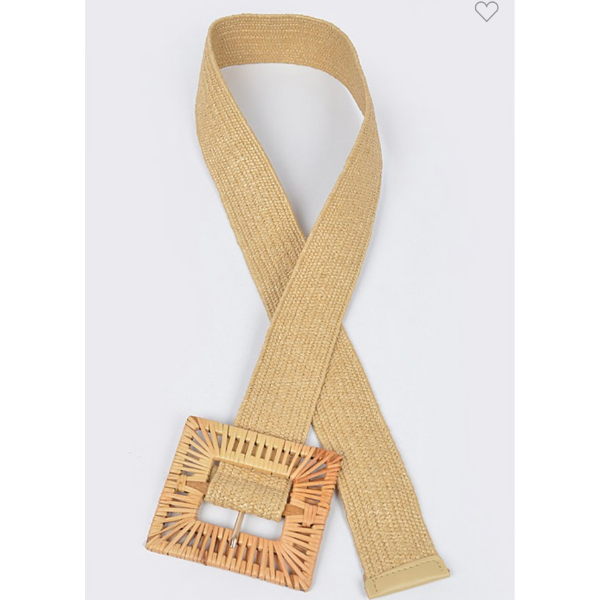 Handmade Bamboo Buckle Stretch Straw Belt