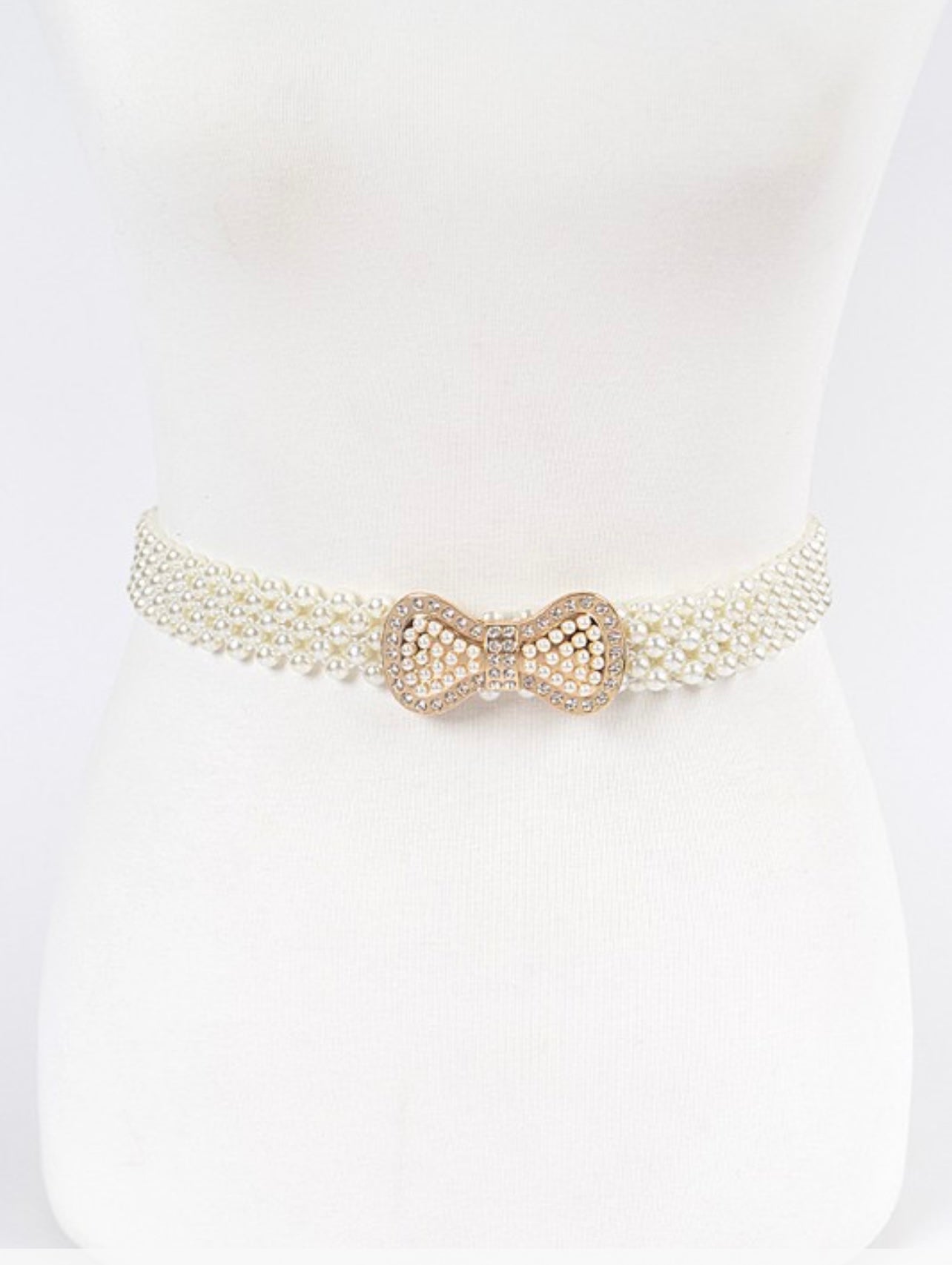 Elastic Pearl Waist Belt W/Ribbon Buckle