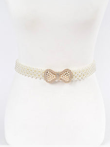 Elastic Pearl Waist Belt W/Ribbon Buckle