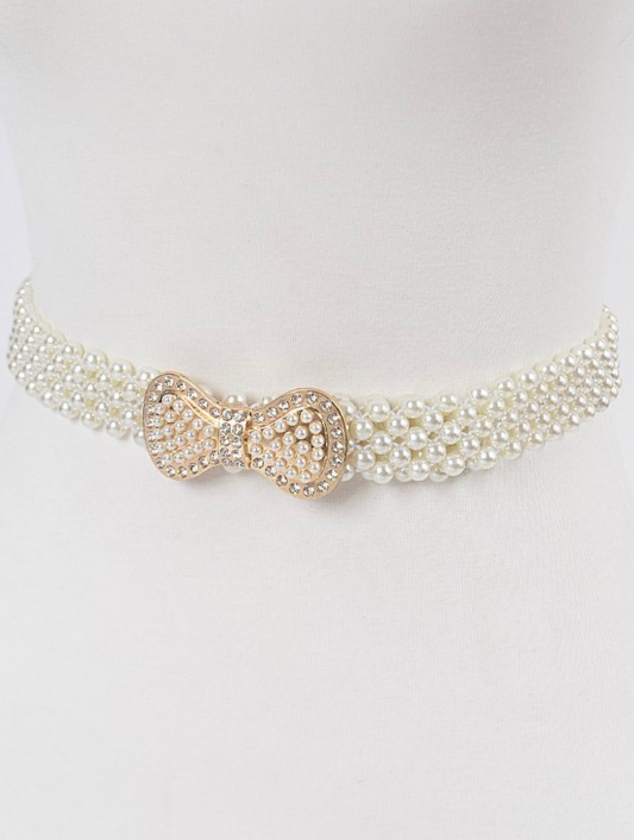 Elastic Pearl Waist Belt W/Ribbon Buckle