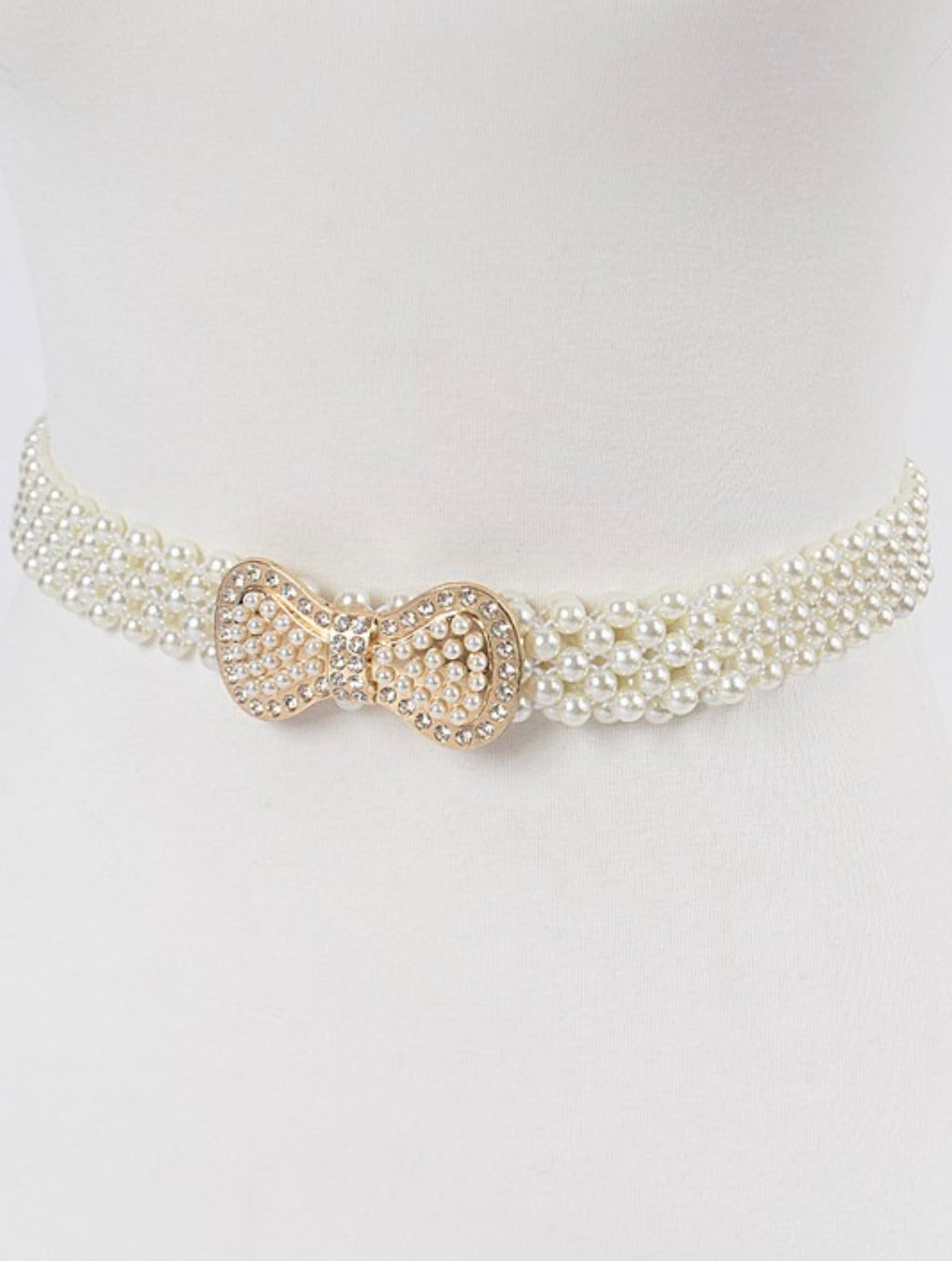 Elastic Pearl Waist Belt W/Ribbon Buckle