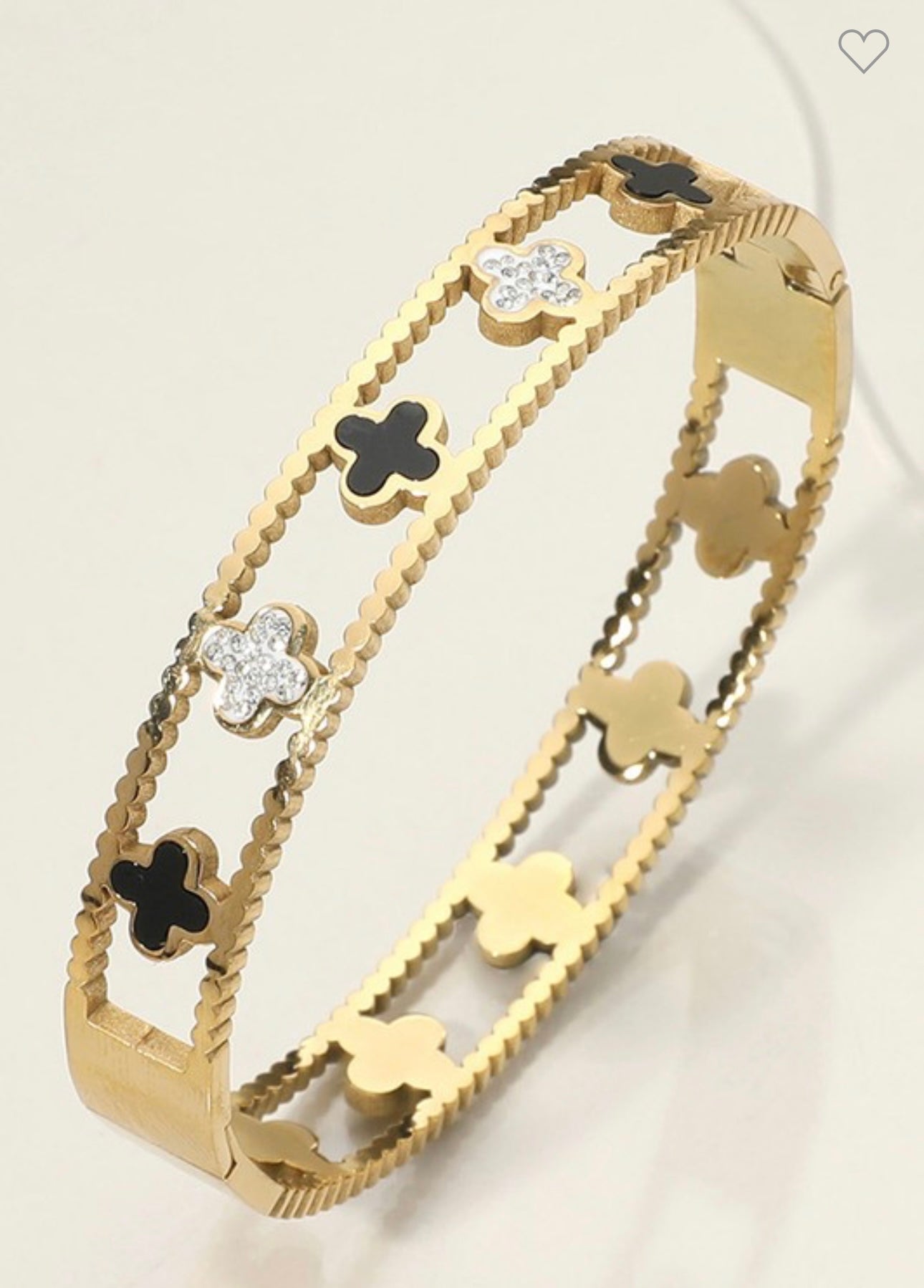 Stainless Steel Quatrefoil Hinged Bangle Bracelet