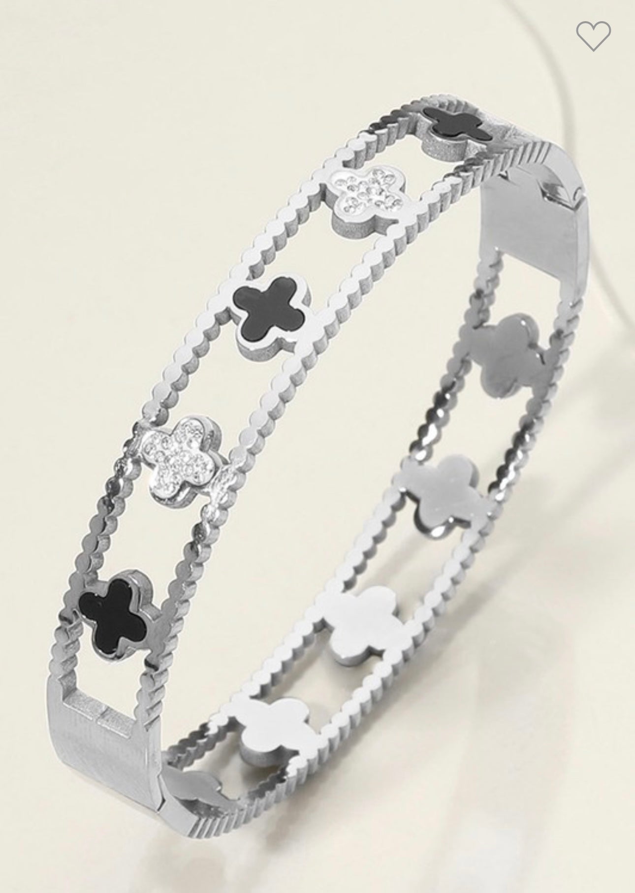 Stainless Steel Quatrefoil Hinged Bangle Bracelet