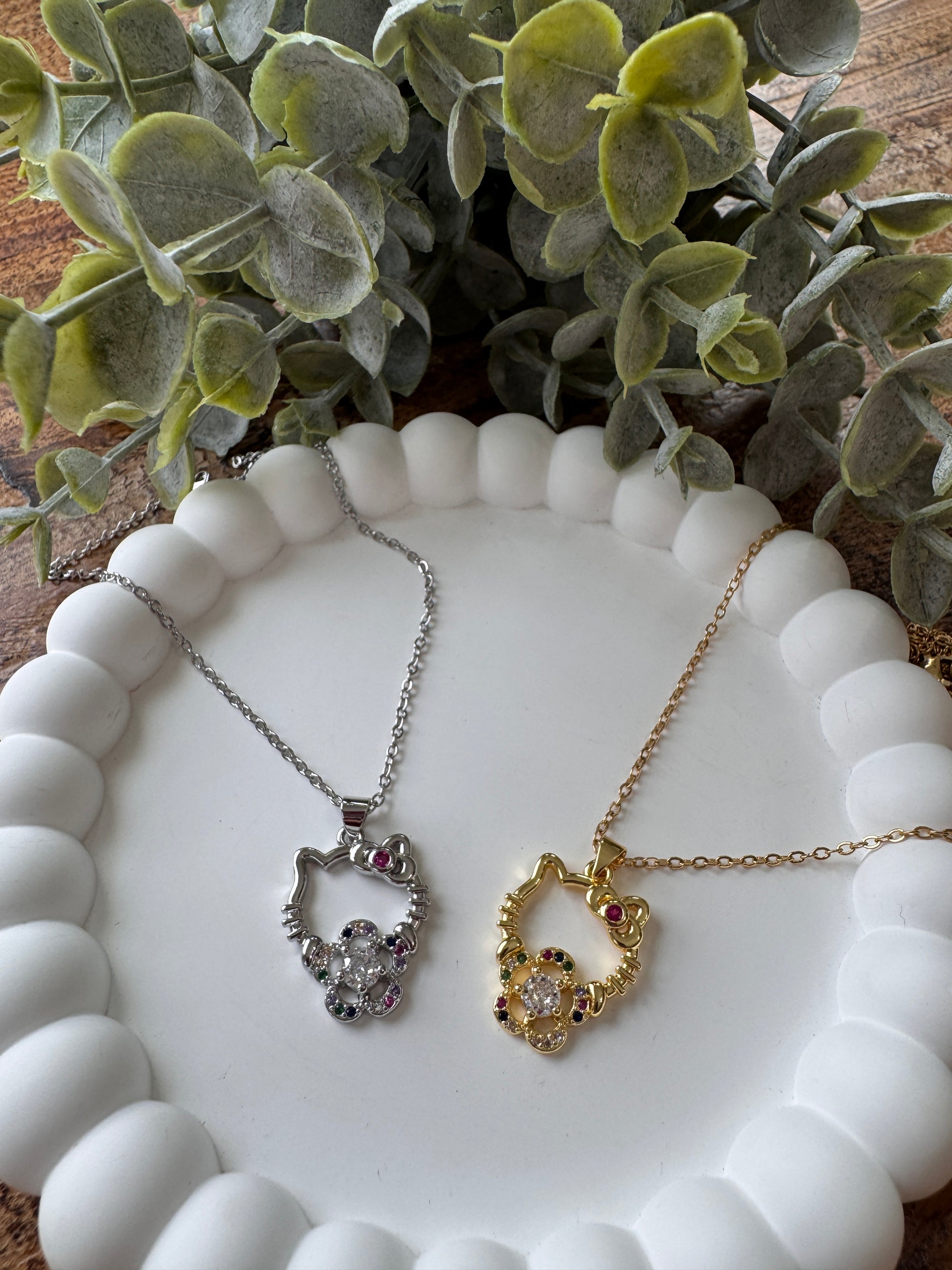 Stainless Steel Stone Paved Kitty Pendant Necklace