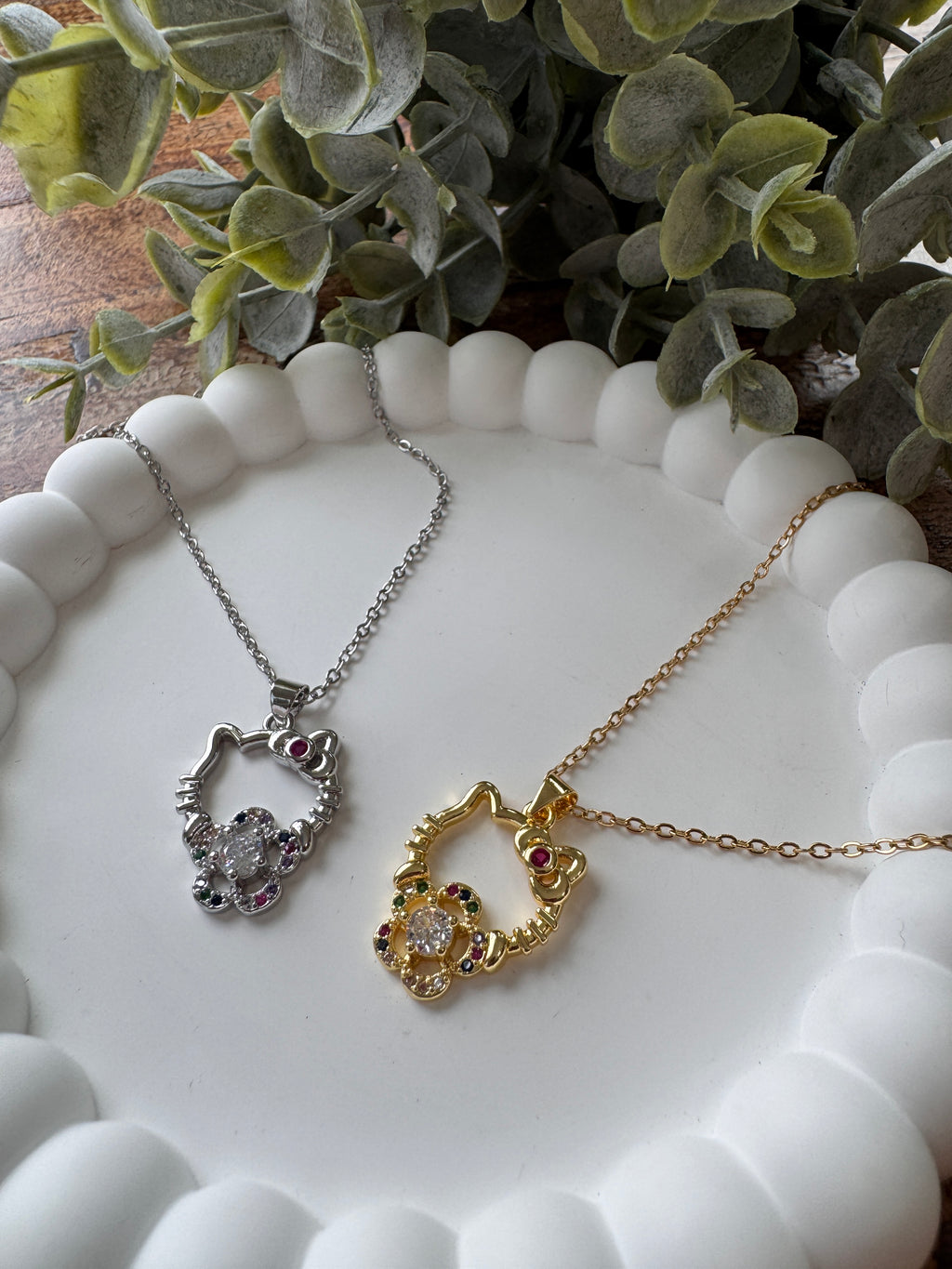 Stainless Steel Stone Paved Kitty Pendant Necklace