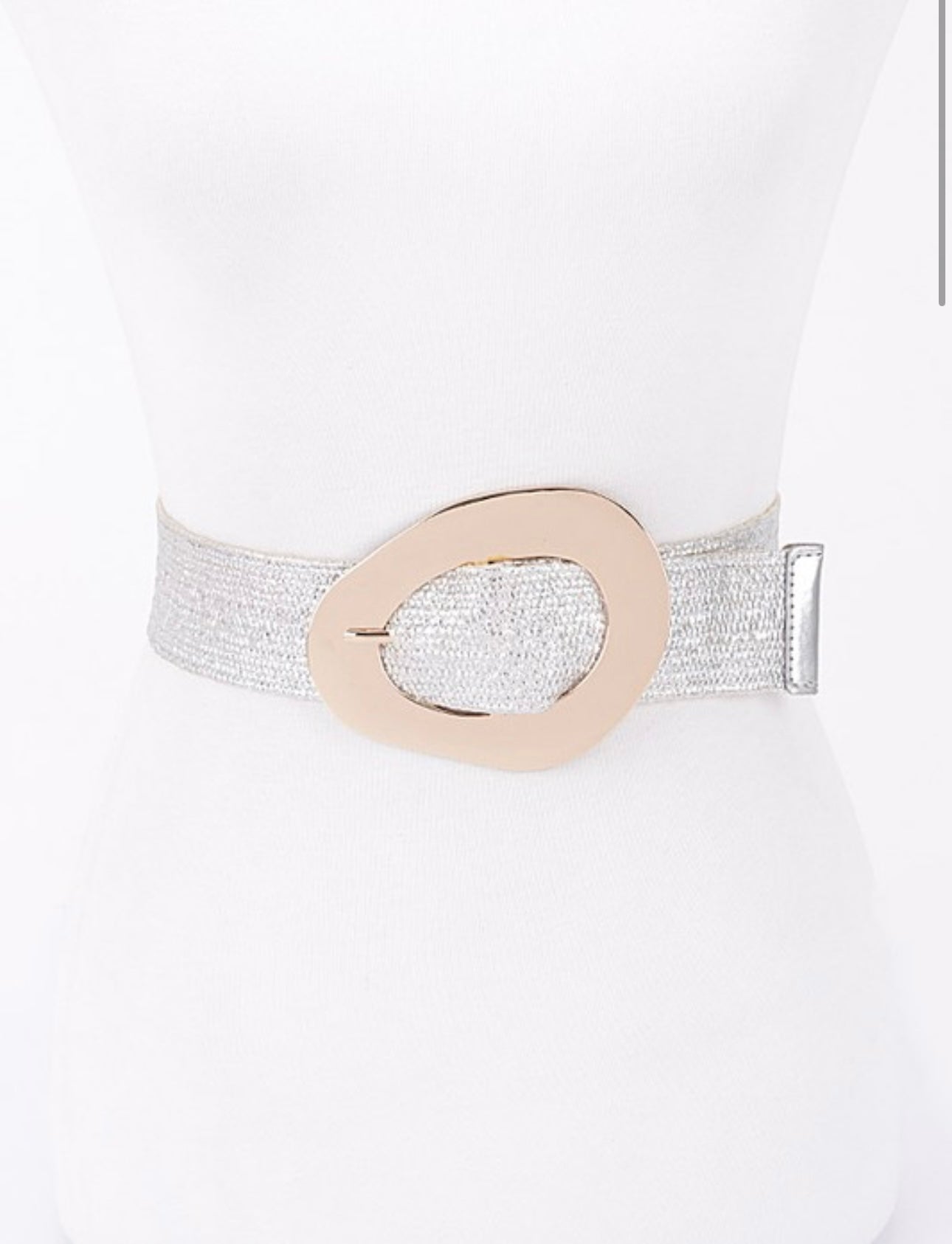 Vintage Metal Buckle Metallic Stretch Straw Belt
