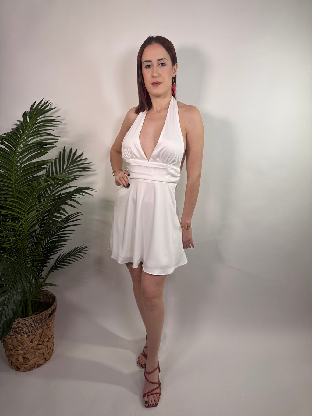Satin Back-Tie Halter Dress