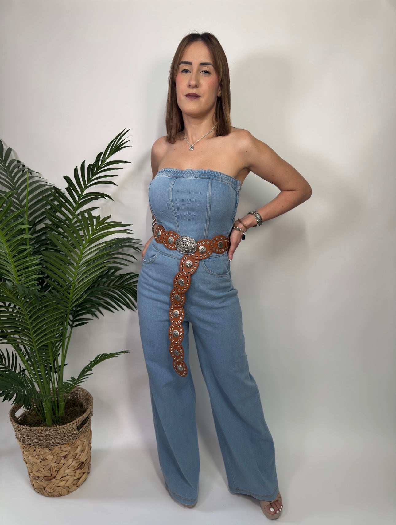 Elastic Tube Wide Leg Denim Jumpsuit