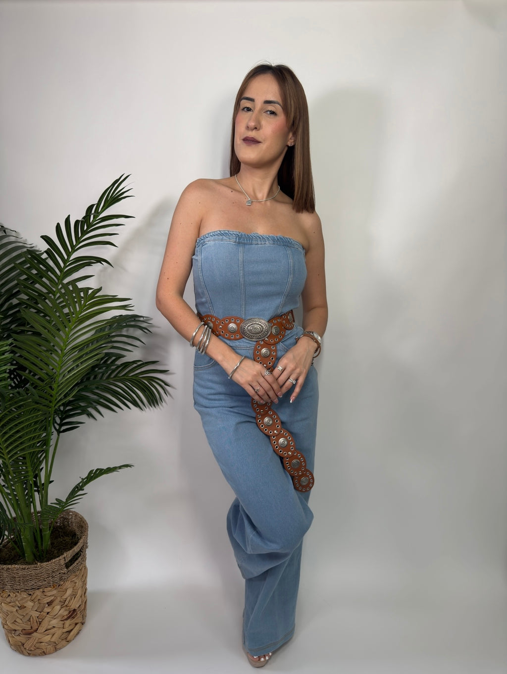 Elastic Tube Wide Leg Denim Jumpsuit