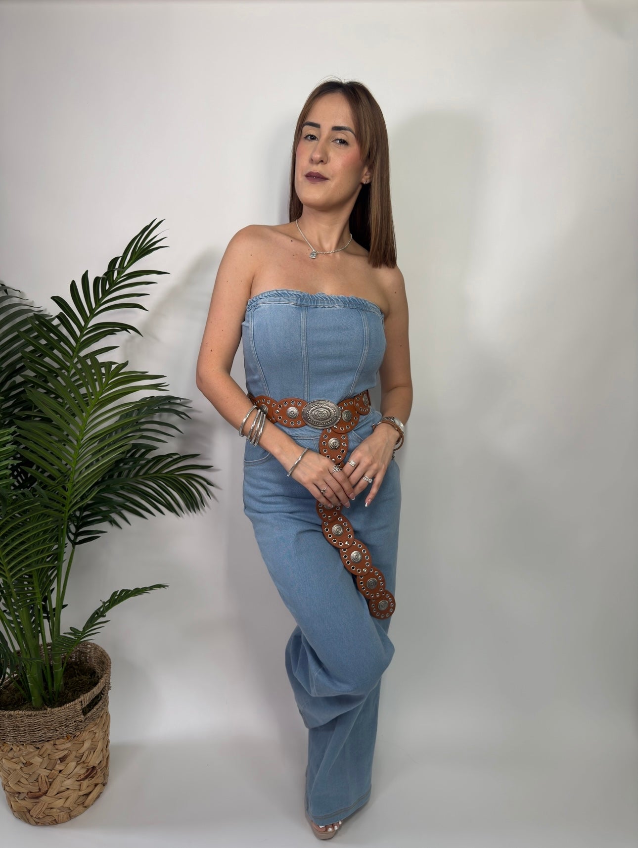 Elastic Tube Wide Leg Denim Jumpsuit