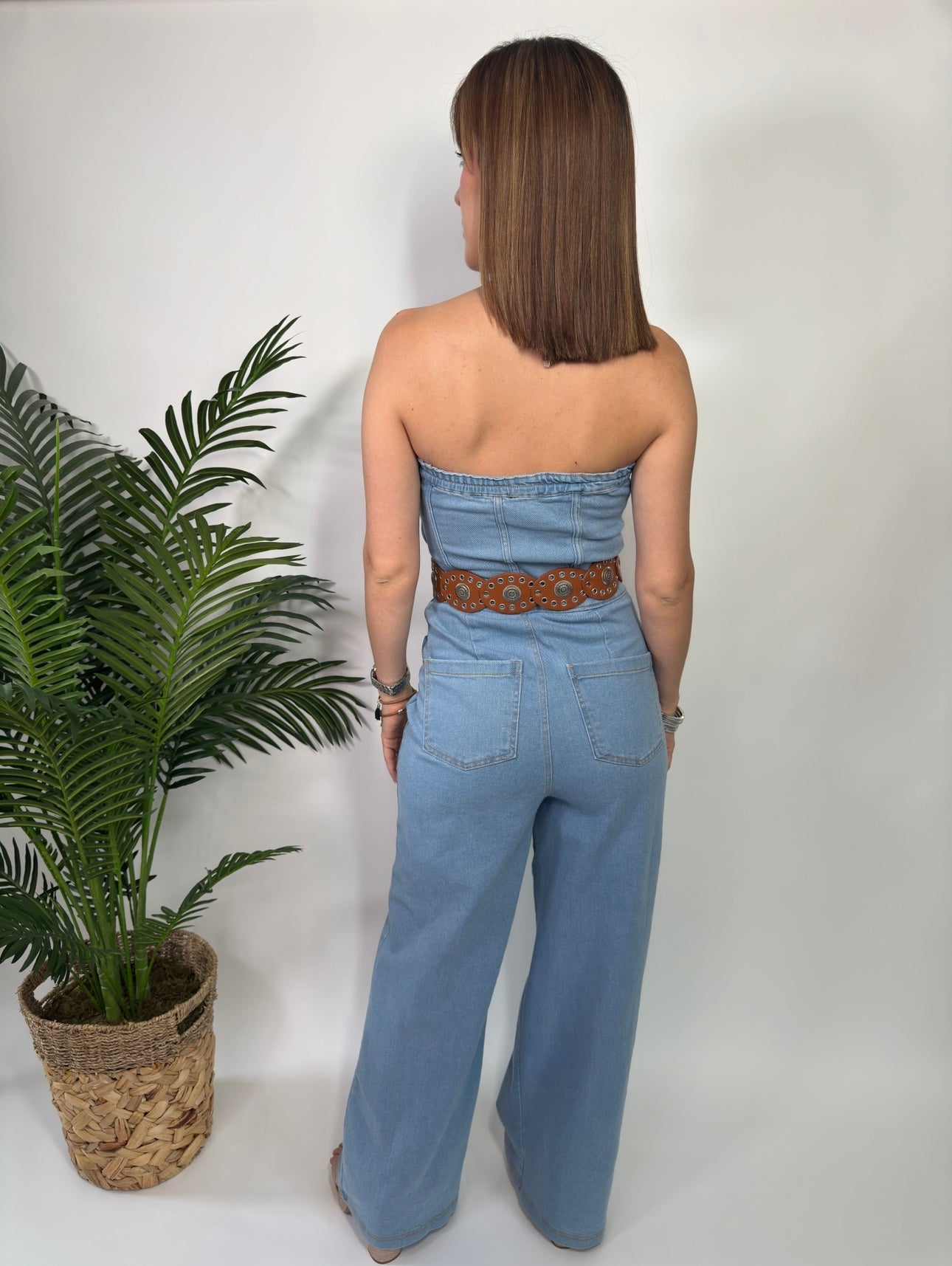 Elastic Tube Wide Leg Denim Jumpsuit