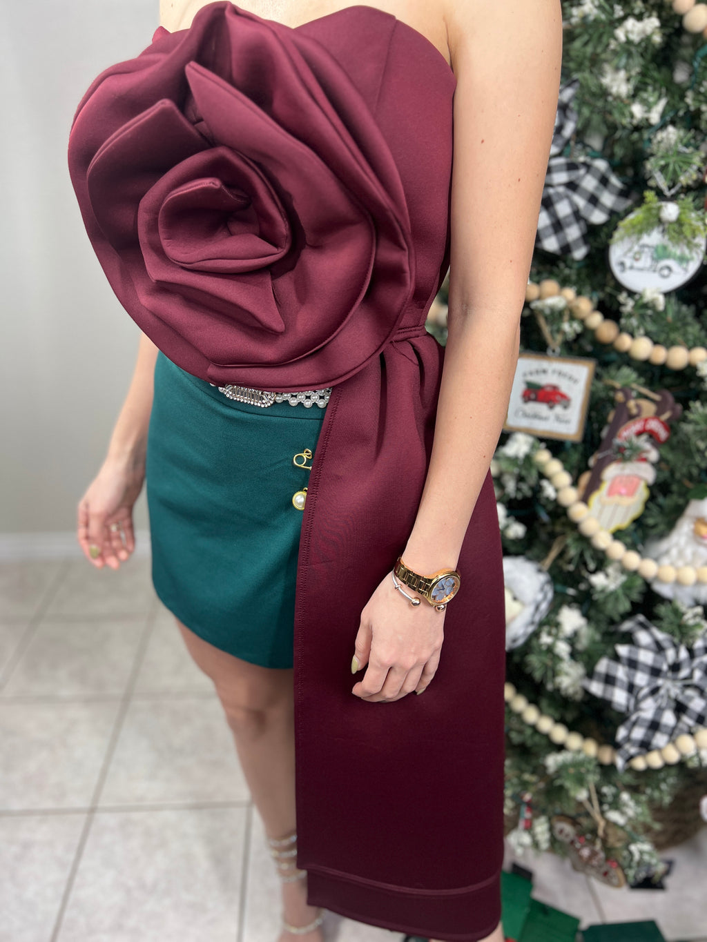 Flower Front Side Draped Tube Top