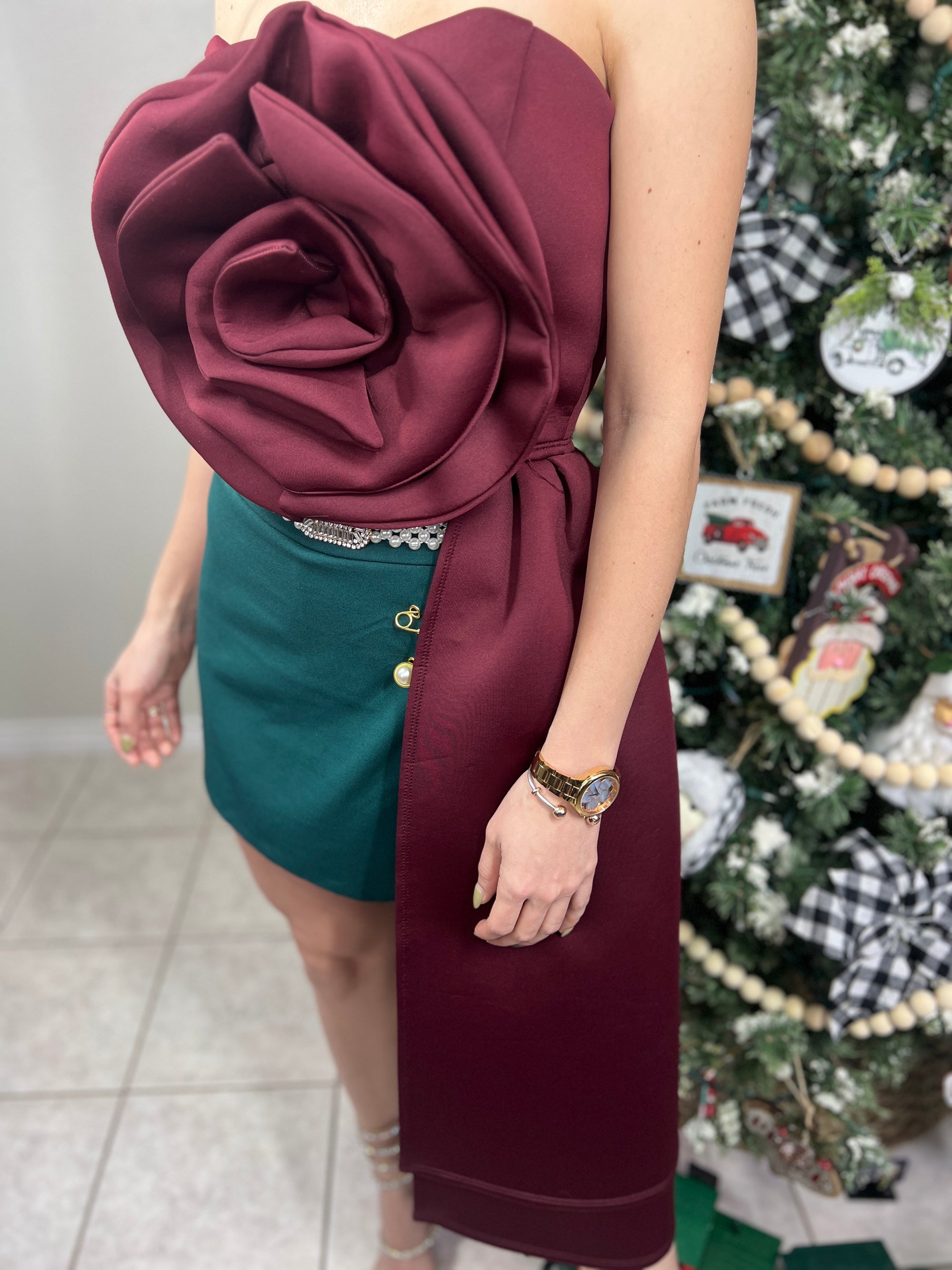 Flower Front Side Draped Tube Top