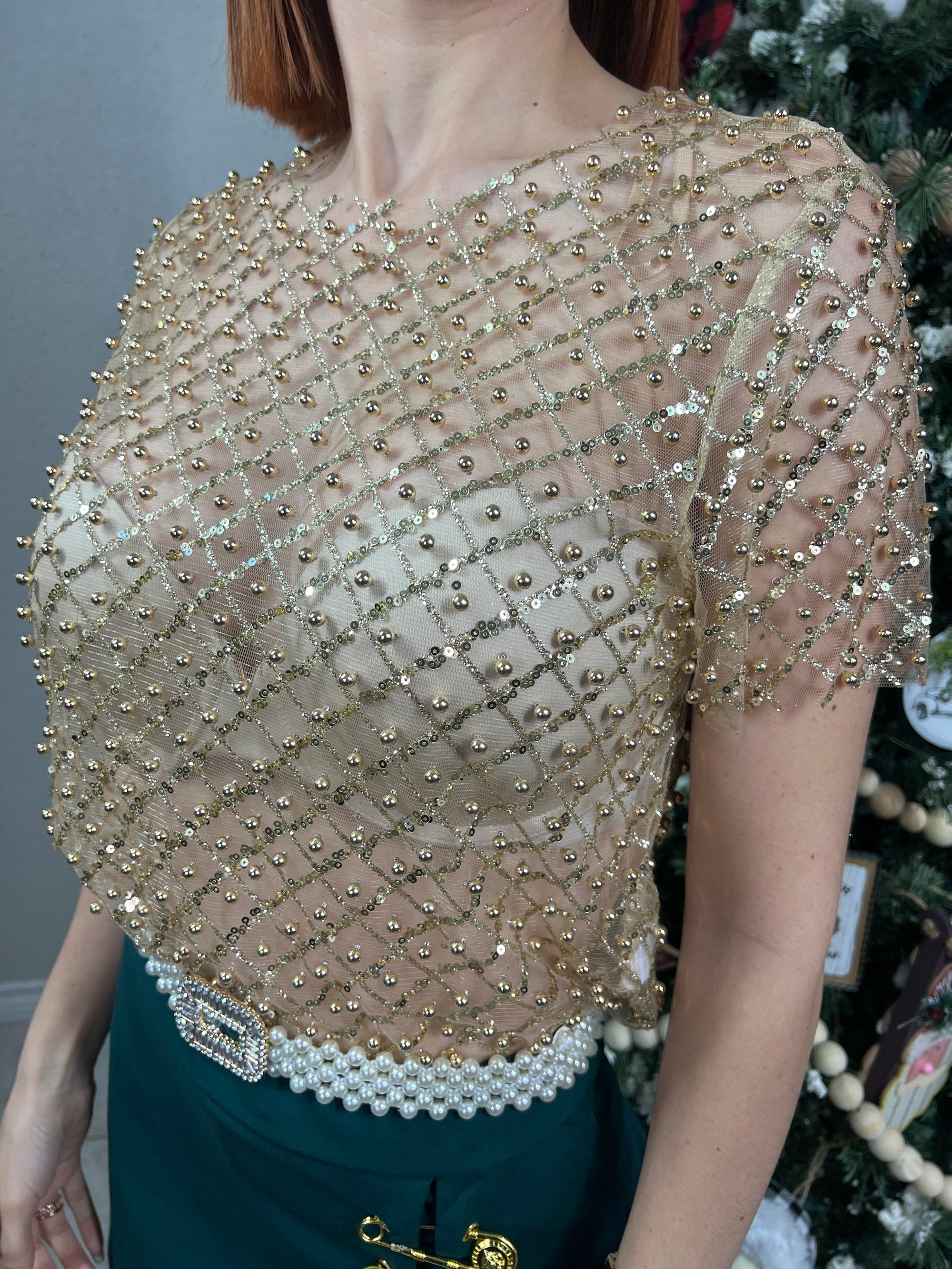 Mesh Beaded Sequin Top