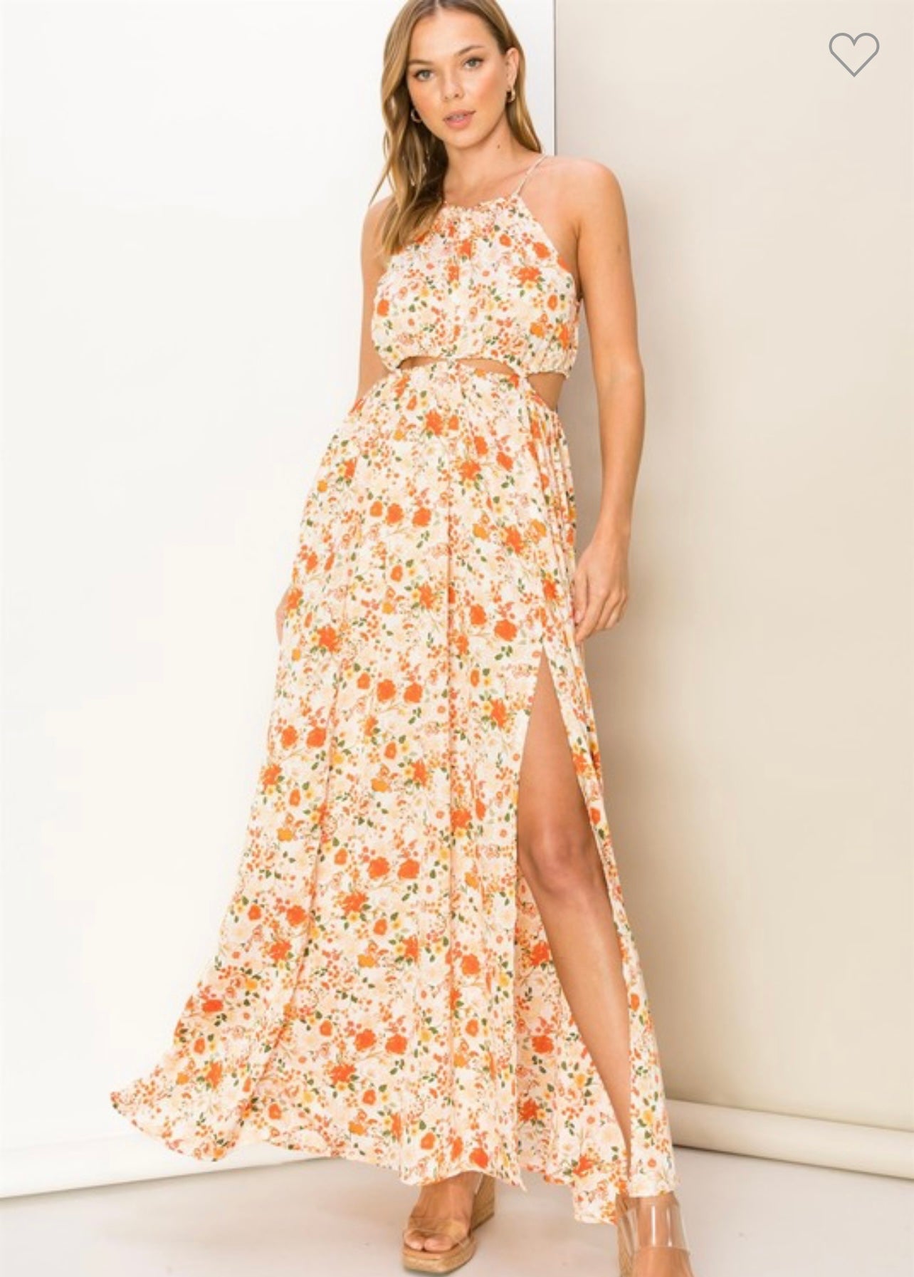 Sweetheart Floral Print Cutout Maxi Dress