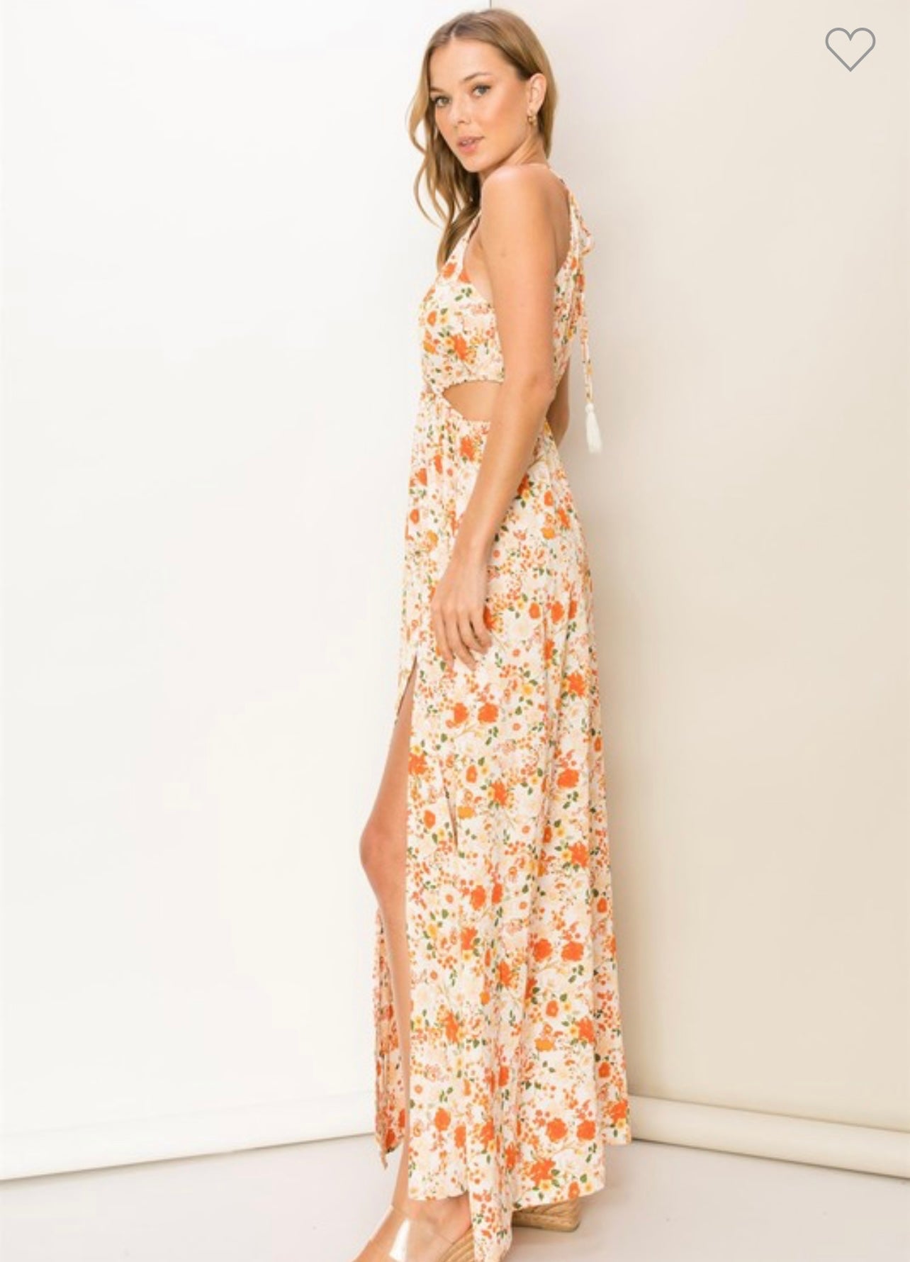 Sweetheart Floral Print Cutout Maxi Dress