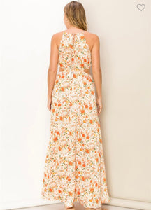 Sweetheart Floral Print Cutout Maxi Dress