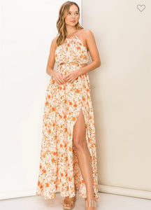 Sweetheart Floral Print Cutout Maxi Dress