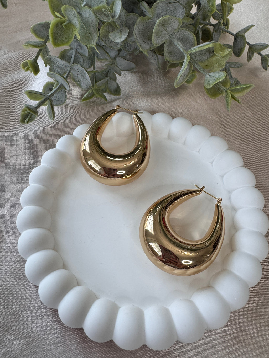 Gold Dipped Puffy Teardrop Pin Catch Hoop Earrings