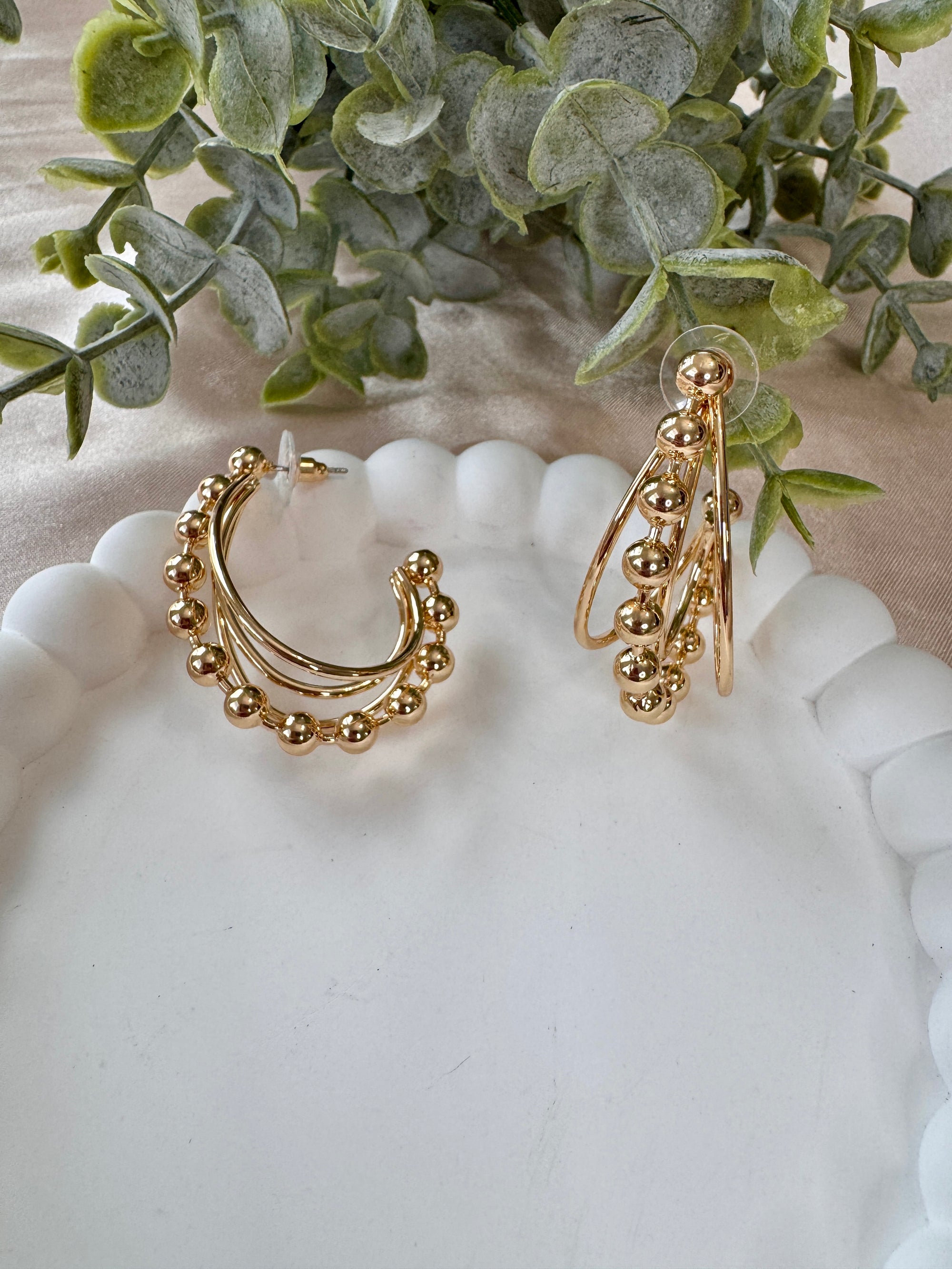 18 k Gold Dipped Bubble Split Hoop Earrings