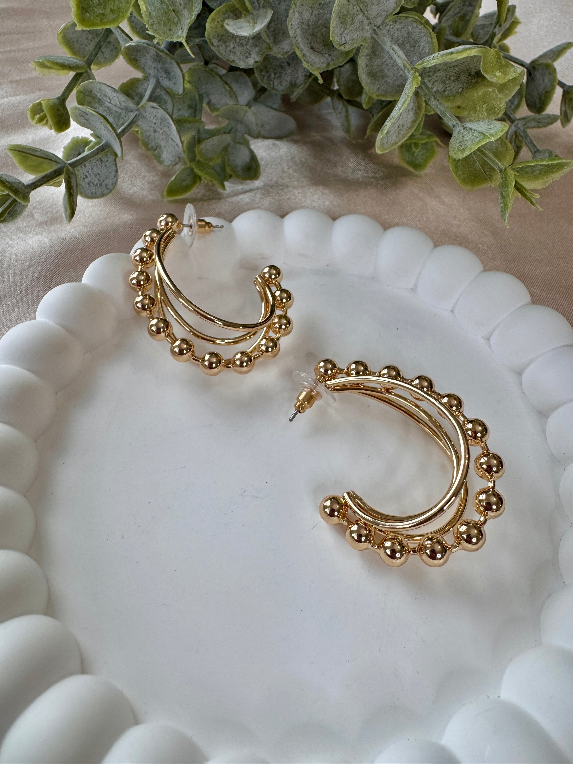18 k Gold Dipped Bubble Split Hoop Earrings