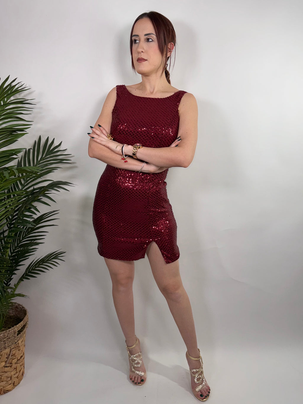 Sequin Open Back Mini Dress