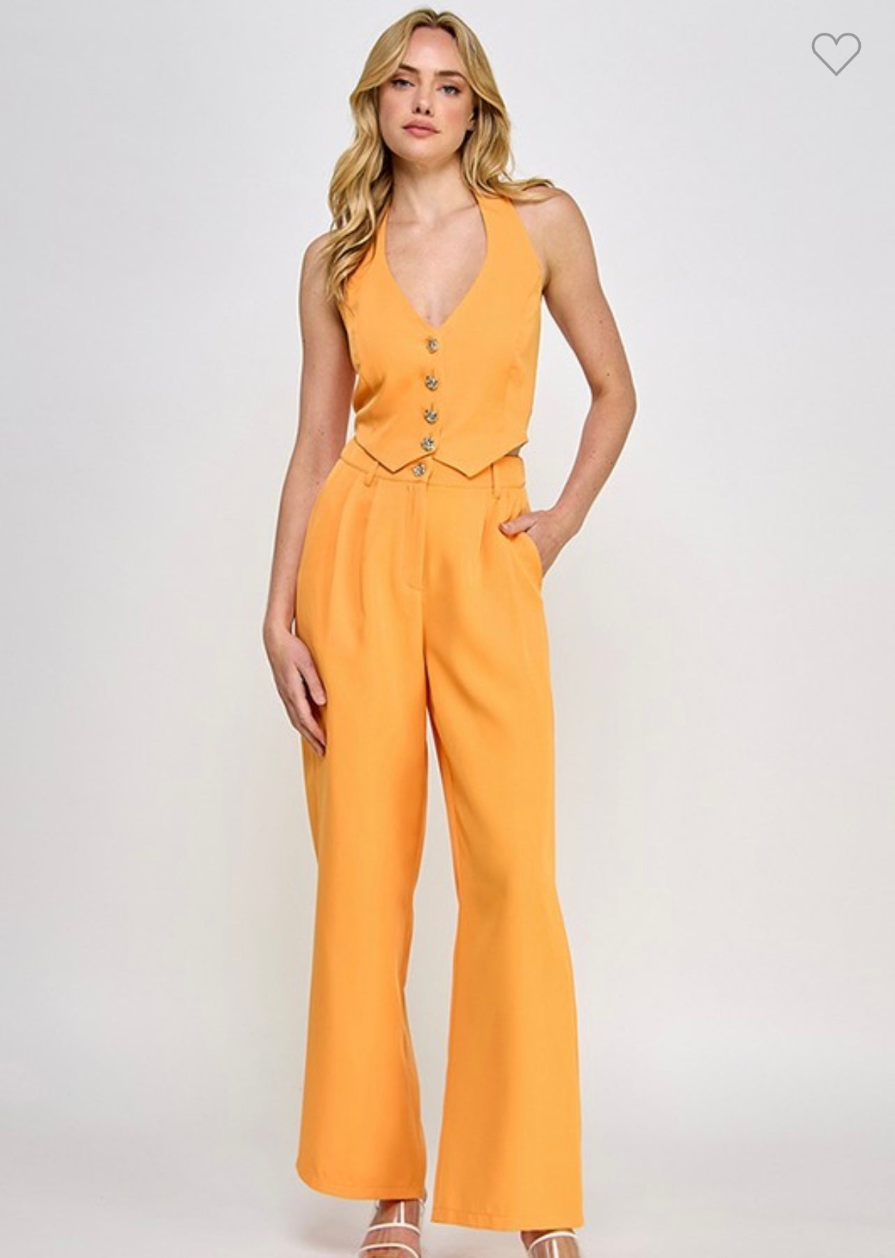 Halter neck style button closure vest top with pants sets
