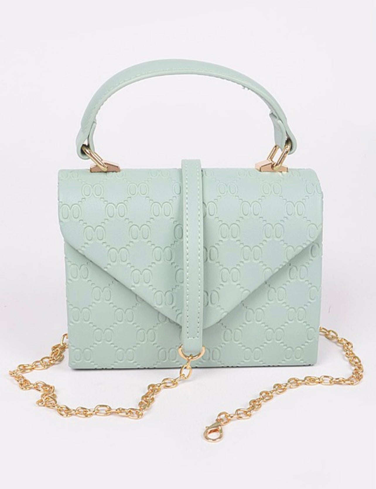 Embossed Faux Leather Top Handle Clutch