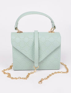 Embossed Faux Leather Top Handle Clutch