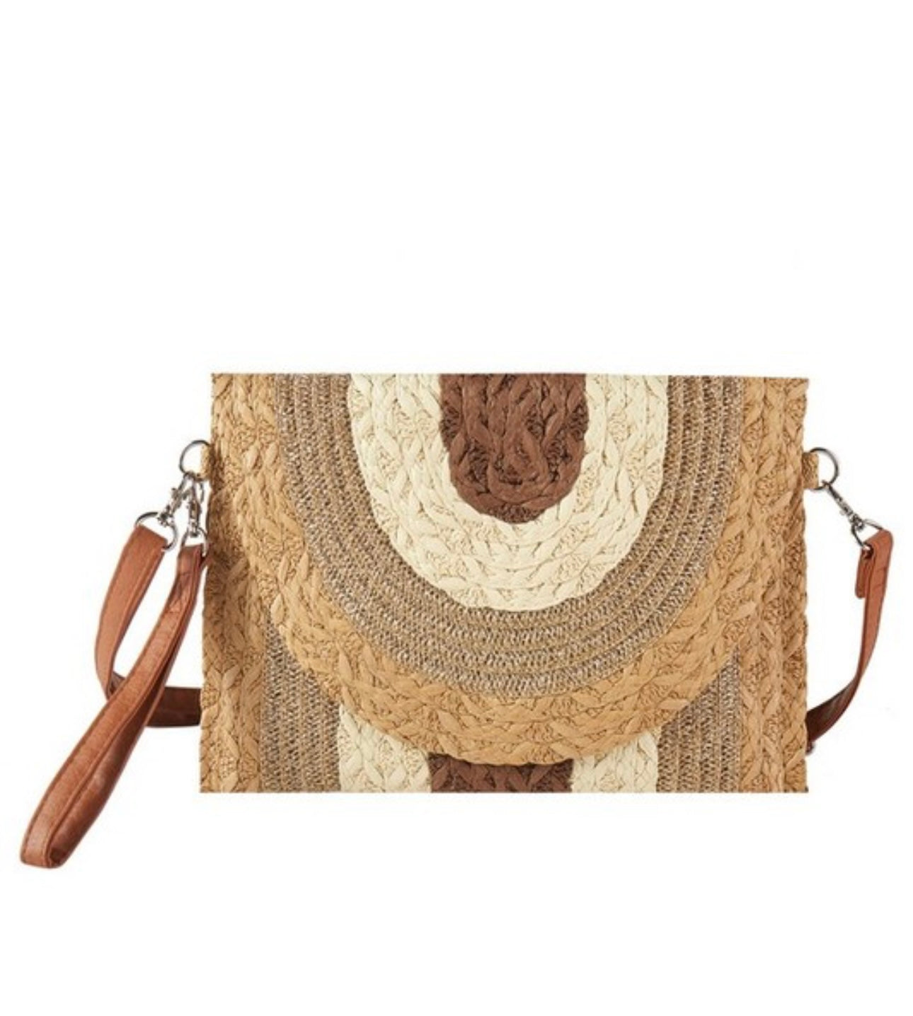 Metallic Lined Multicolor Straw Clutch Crossbody Bag