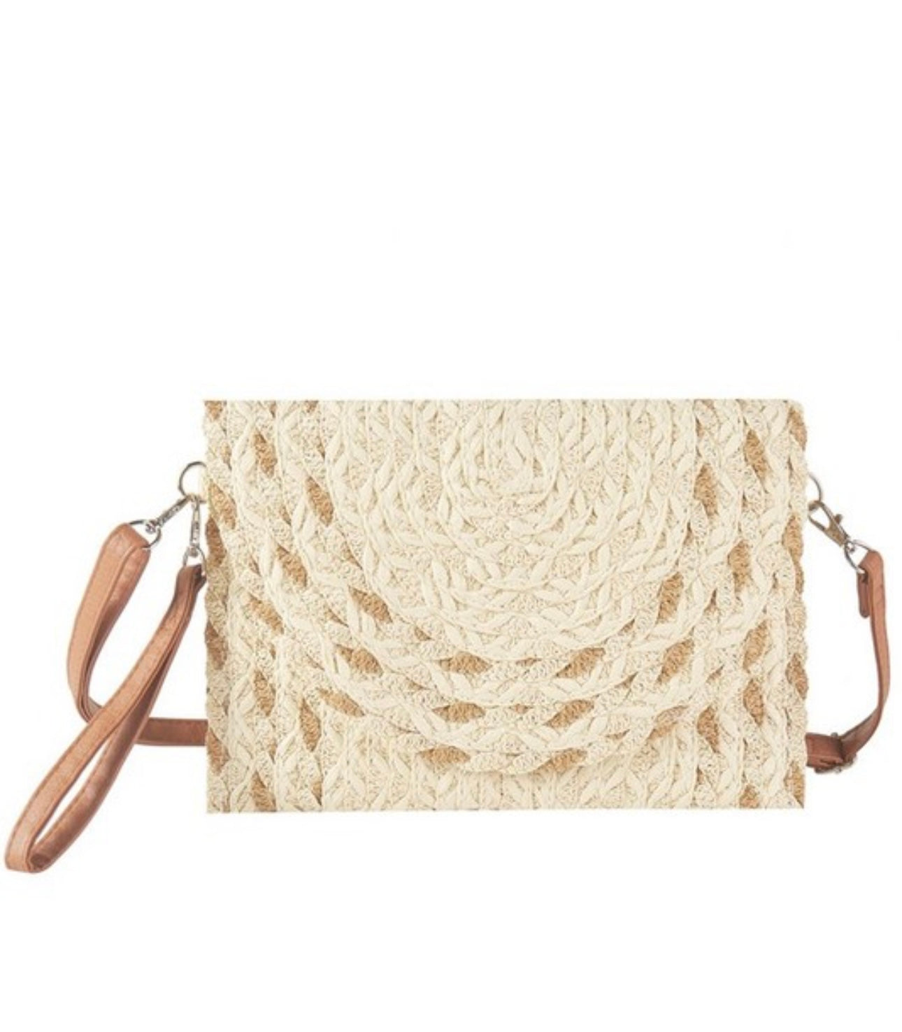 Mixed color Detail Straw Clutch & Crossbody Bag