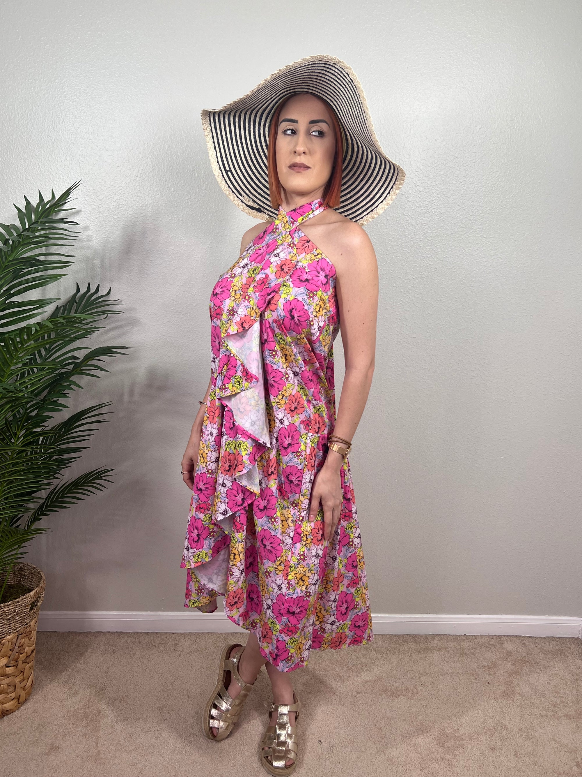 Garden Flower Print High Waist Wrap Skirt