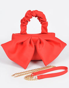 Nylon Top Handle Bag With Bow Front Clutch