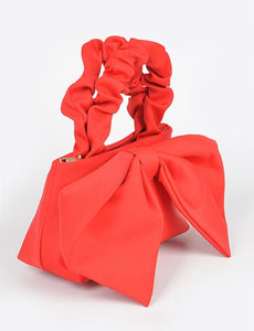 Nylon Top Handle Bag With Bow Front Clutch