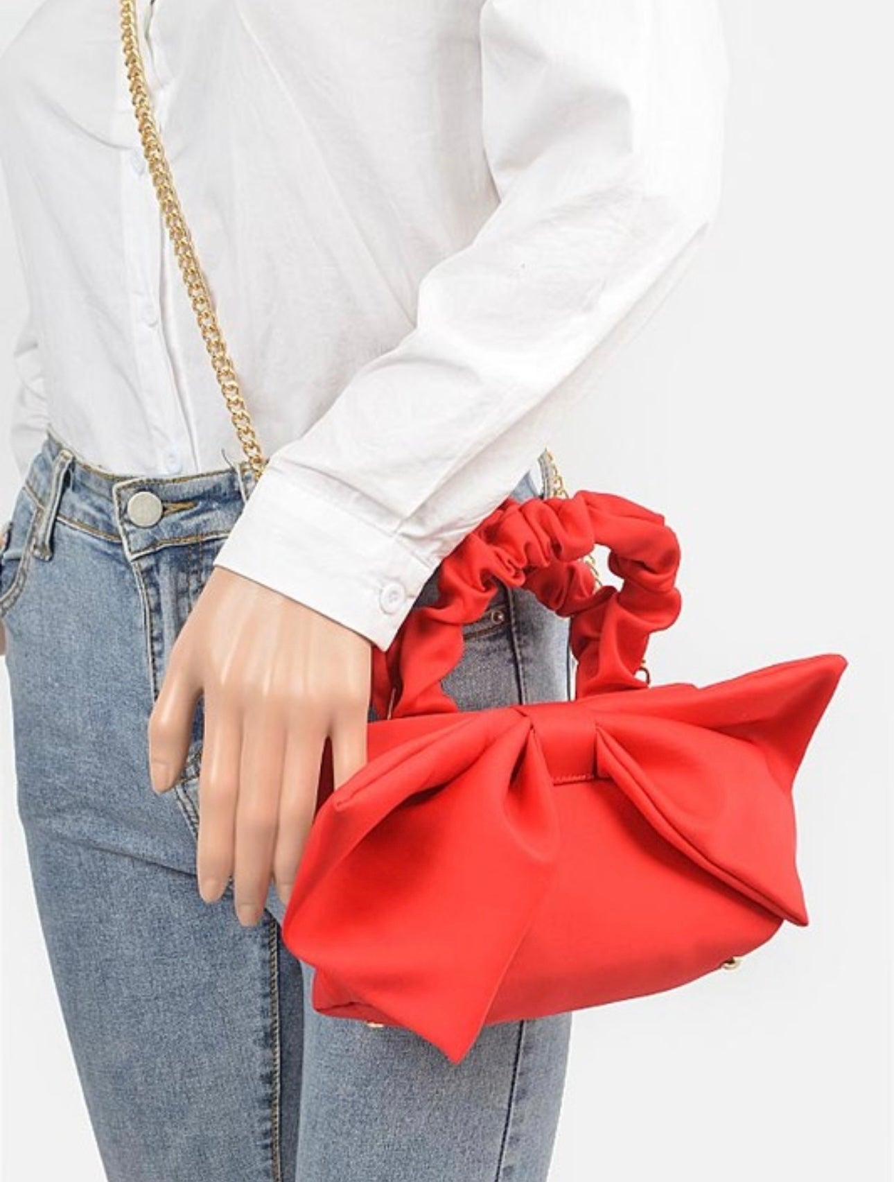 Nylon Top Handle Bag With Bow Front Clutch
