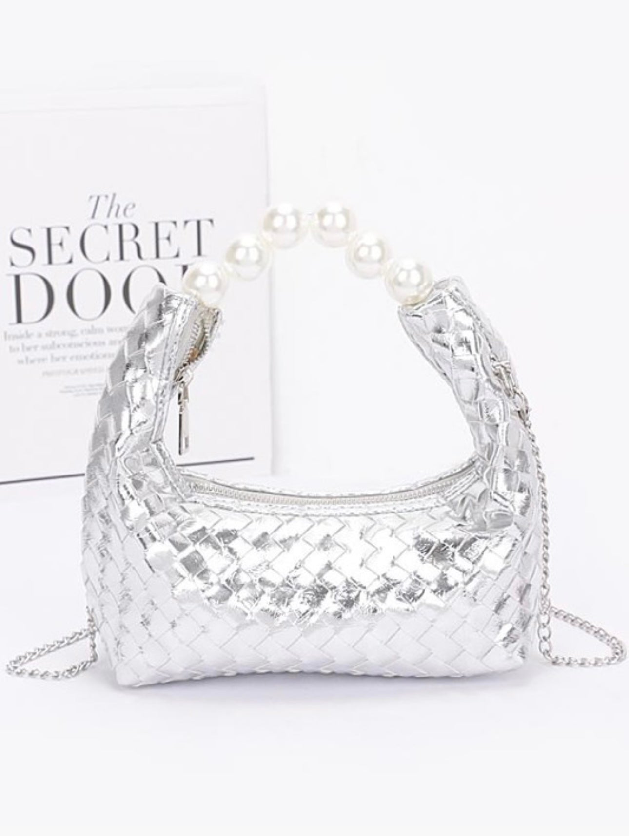 Metallic Braided Pearl Handle Bag