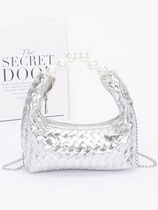 Metallic Braided Pearl Handle Bag