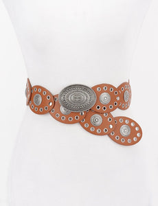 Faux Leather Oval Shape Vintage Belt