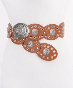 Faux Leather Oval Shape Vintage Belt