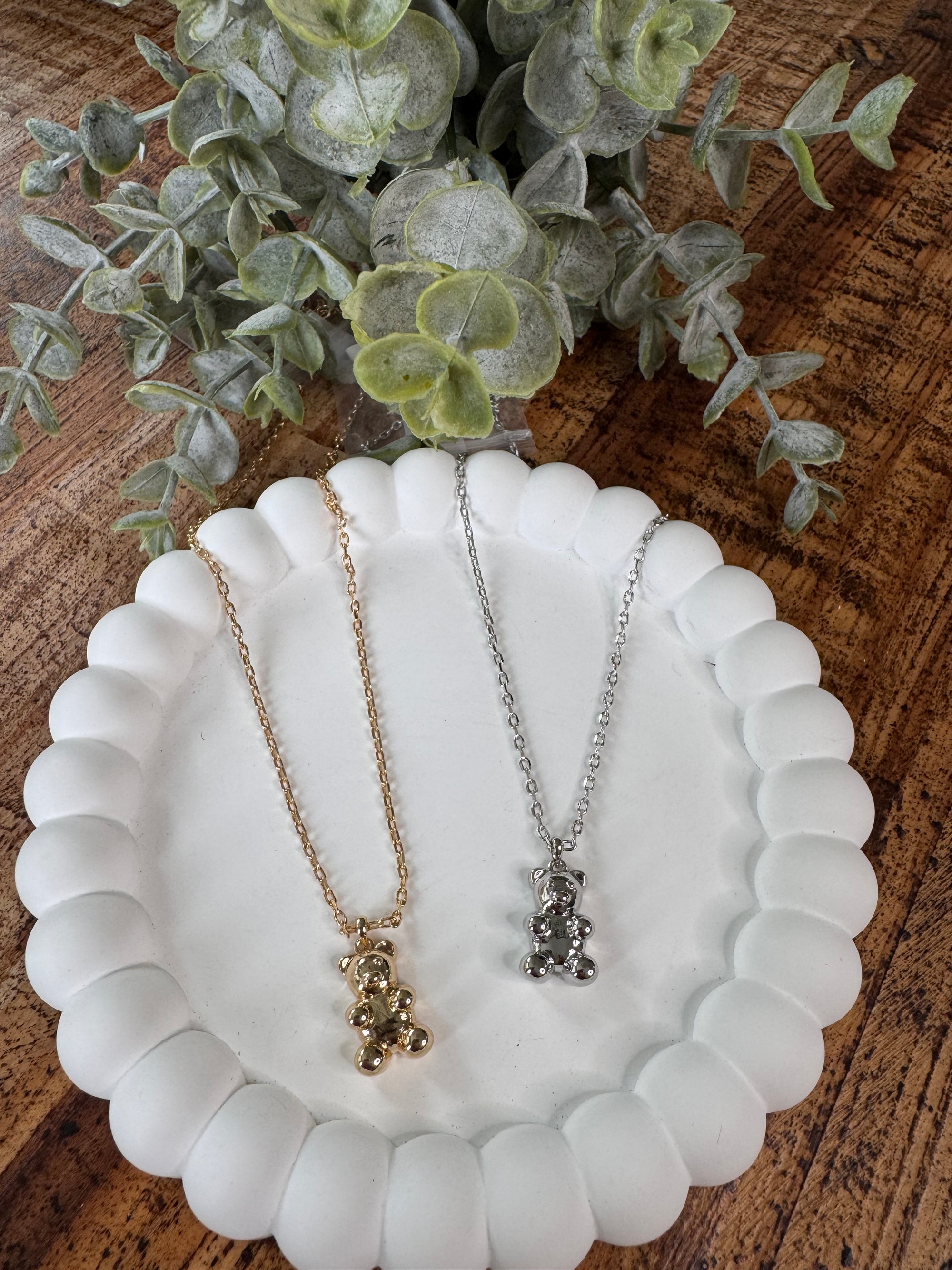 Gold Dipped Metal Bear Pendant Necklace